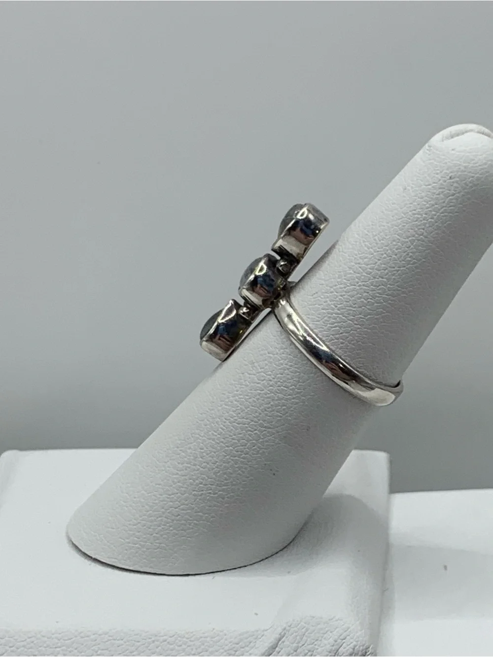 RAW Signed Boho 925 Sterling Silver Vertical Three Stone Ring Sz 6